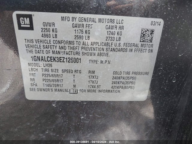 Chevrolet Equinox 2lt 2014 1GNALCEK3EZ126001 Image 9