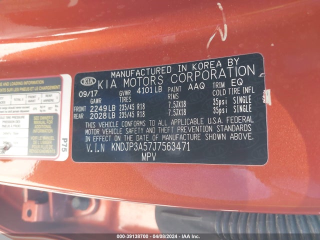 KIA SOUL + 2018 KNDJP3A57J7563471 Image 9