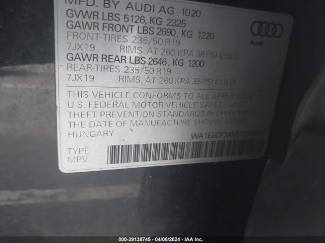 WA1EECF3XM1035083 Audi Q3 Premium Plus 45 Tfsi S Line Quattro Tiptronic