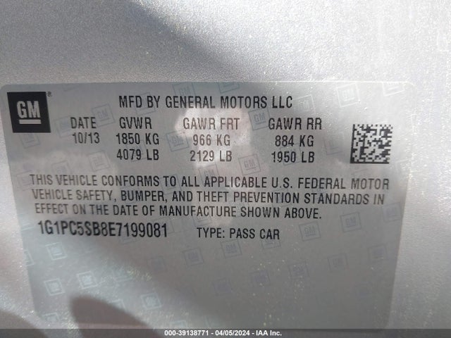 Chevrolet Cruze 1lt Auto 2014 1G1PC5SB8E7199081 Image 9