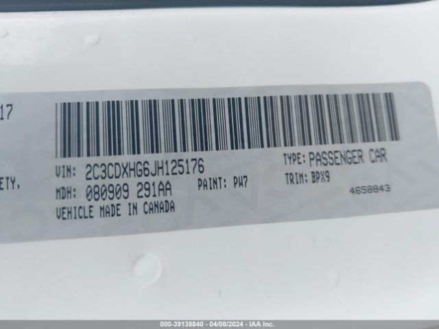 2C3CDXHG6JH125176 Dodge Charger Sxt Plus Rwd