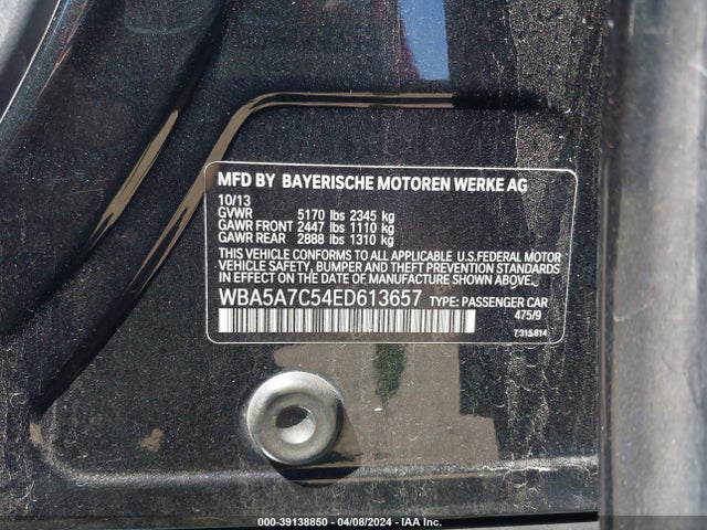 BMW 528i Xdrive 2014 WBA5A7C54ED613657 Image 9