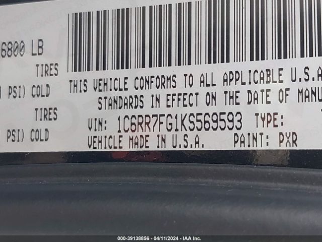 1C6RR7FG1KS569593 RAM 1500 Classic Express Quad Cab 4x4 6'4 Box