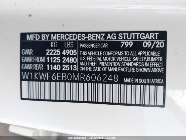W1KWF6EB0MR606248 Mercedes-Benz Amg C 43 4matic