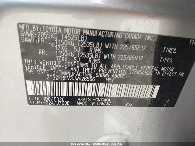 Toyota RAV4 LE 2018 2T3ZFREV3JW426566 Image 9