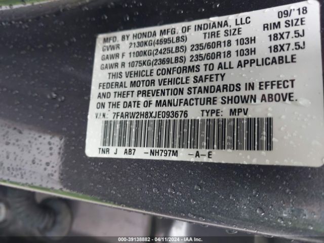7FARW2H8XJE093676 Honda Cr-v Ex-l/ex-l Navi