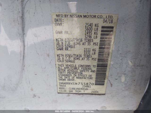 1N6AD0EV3JN755870 Nissan Frontier Pro-4x