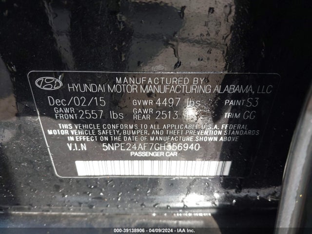 Hyundai SONATA SE 2016 5NPE24AF7GH356940 Image 9