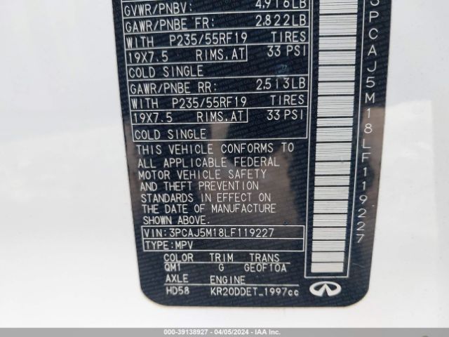 3PCAJ5M18LF119227 Infiniti Qx50 Luxe