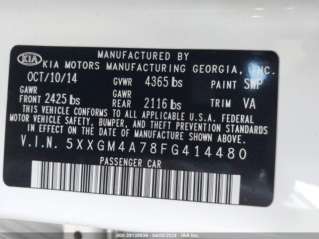 KIA Optima Lx 2015 5XXGM4A78FG414480 Image 9