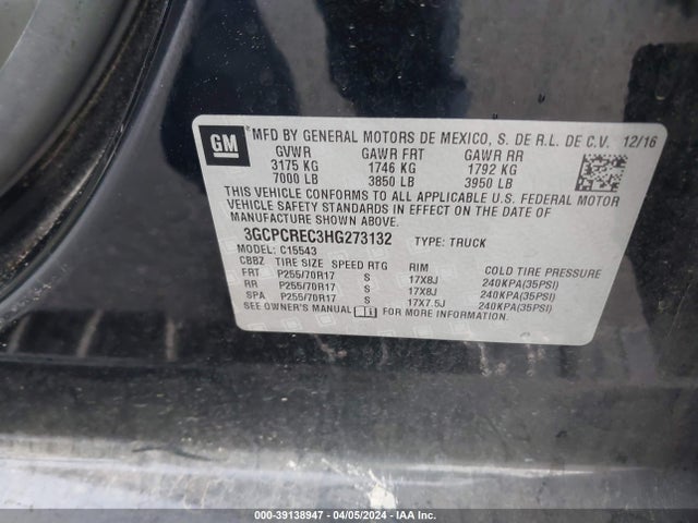 Chevrolet Silverado 1500 1lt 2017 3GCPCREC3HG273132 Image 9