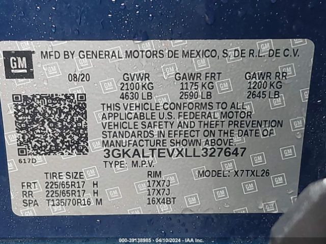 3GKALTEVXLL327647 GMC Terrain Awd Sle
