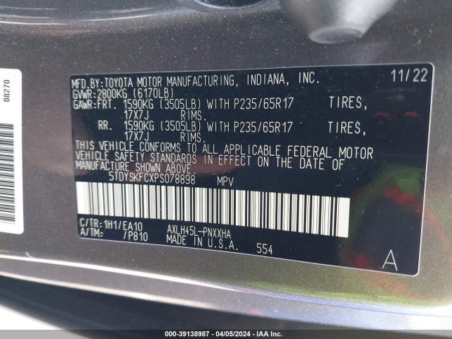 Toyota SIENNA XLE 2023 5TDYSKFCXPS078898 Image 9