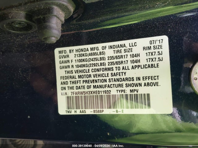 Honda CR-V LX 2017 7FARW5H3XHE011932 Image 9