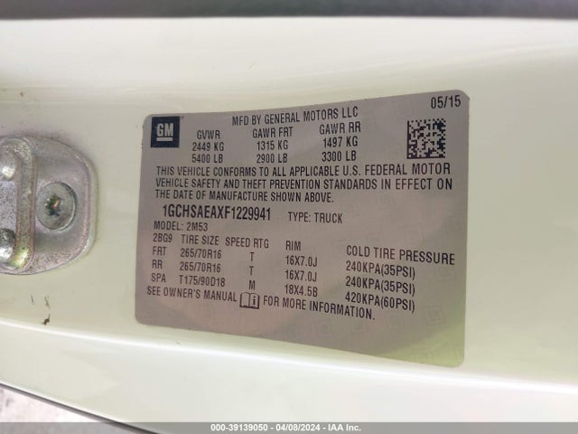 Chevrolet Colorado Wt 2015 1GCHSAEAXF1229941 Image 9