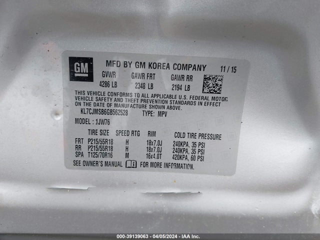 Chevrolet TRAX LTZ 2016 KL7CJMSB6GB562528 Image 9