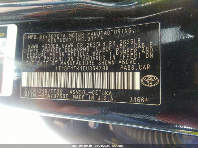 Toyota CAMRY SE 2014 4T1BF1FK1EU364798 Image 9