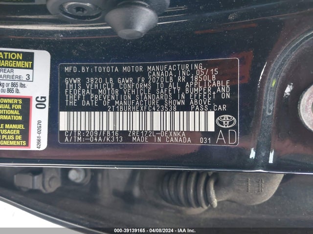 Toyota COROLLA LE 2015 2T1BURHEXFC423538 Image 9