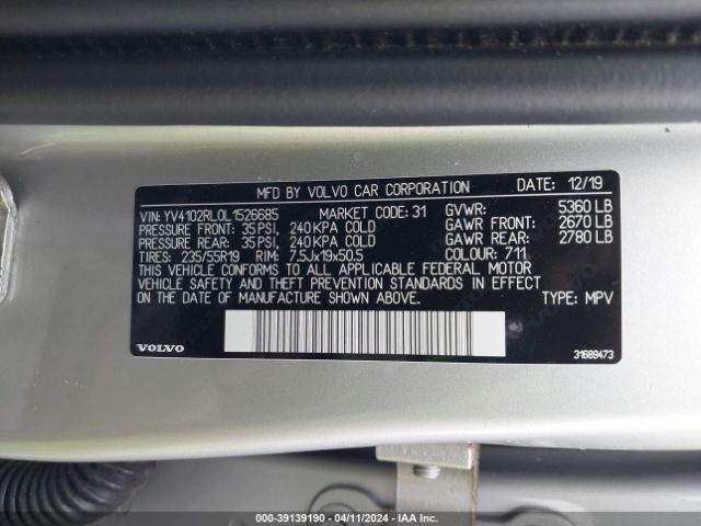 YV4102RL0L1526685 Volvo Xc60 T5 Inscription