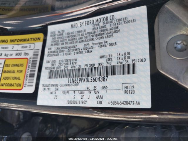 1LN6L9PK0L5604387 Lincoln Continental Standard
