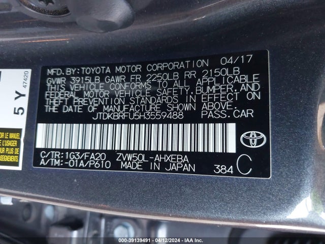 Toyota Prius Two 2017 JTDKBRFU5H3559488 Image 9