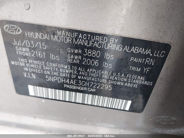 Hyundai ELANTRA SE 2016 5NPDH4AE3GH722295 Image 9