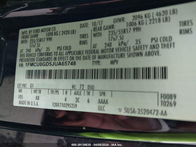 Ford ESCAPE SE 2018 1FMCU0GD5JUA65748 Image 9