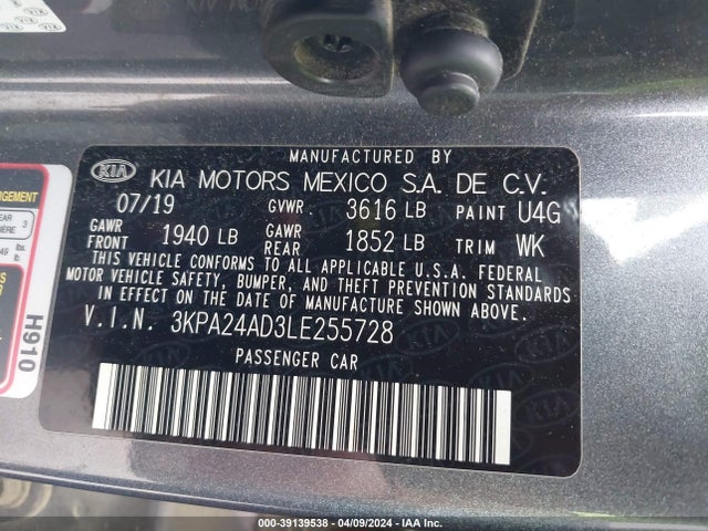 KIA RIO S 2020 3KPA24AD3LE255728 Image 9