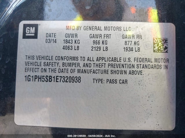 Chevrolet Cruze Eco Auto 2014 1G1PH5SB1E7320938 Image 9