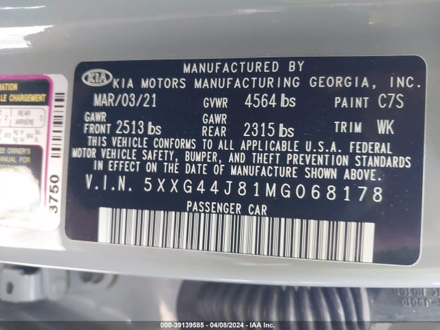 KIA K5 Gt 2021 5XXG44J81MG068178 Image 9