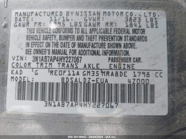 Nissan SENTRA SV 2017 3N1AB7AP4HY227067 Image 9