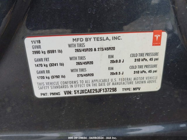 5YJXCAE29JF137298 Tesla Model X 100d/75d/p100d