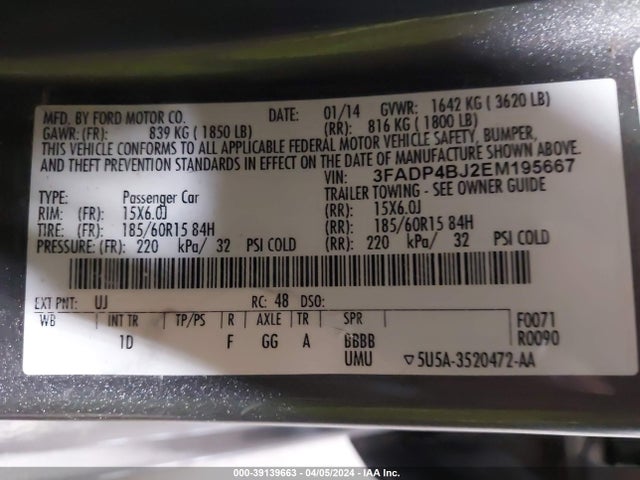 Ford FIESTA SE 2014 3FADP4BJ2EM195667 Image 9