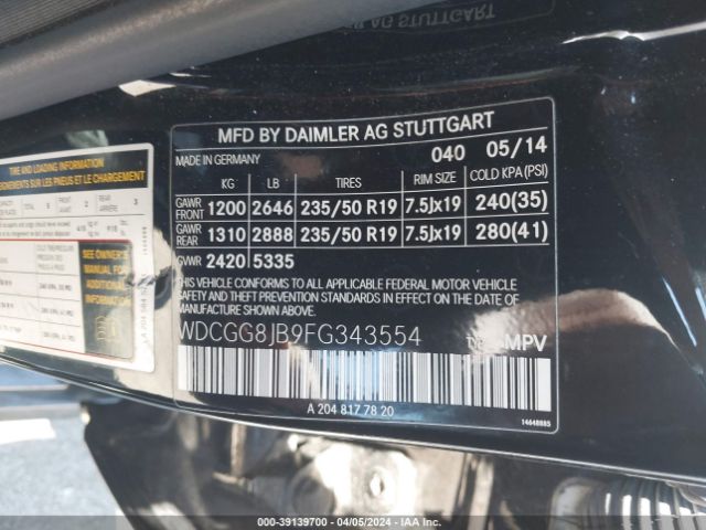 WDCGG8JB9FG343554 Mercedes-Benz Glk 350 4matic