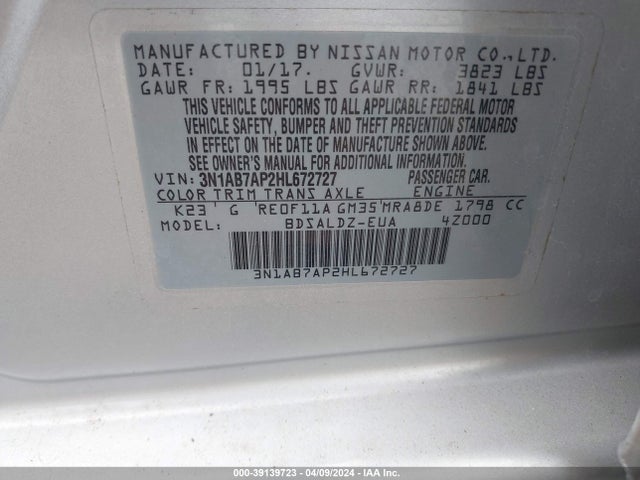 Nissan SENTRA SV 2017 3N1AB7AP2HL672727 Image 9