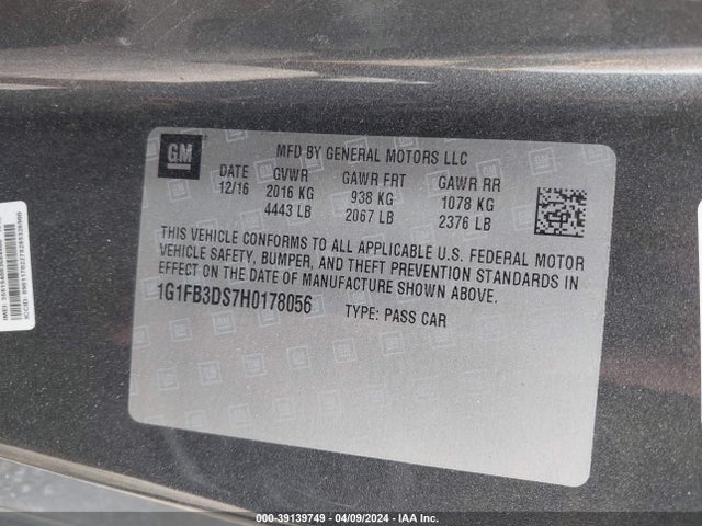 Chevrolet Camaro 1lt 2017 1G1FB3DS7H0178056 Image 9