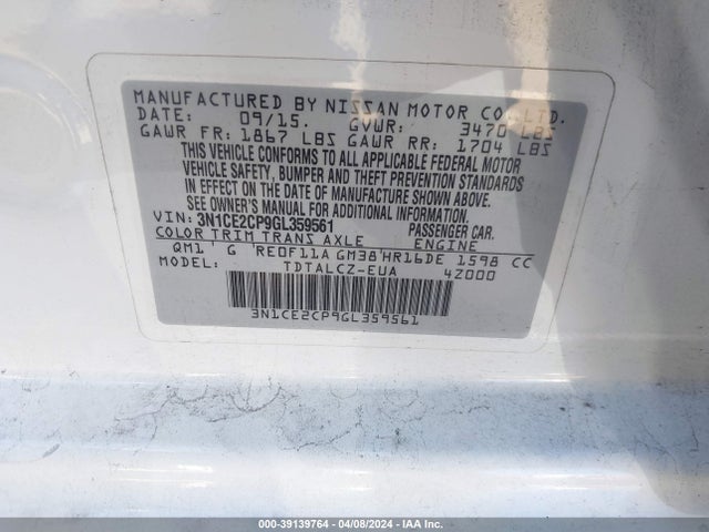 Nissan Versa Note S Plus 2016 3N1CE2CP9GL359561 Image 9