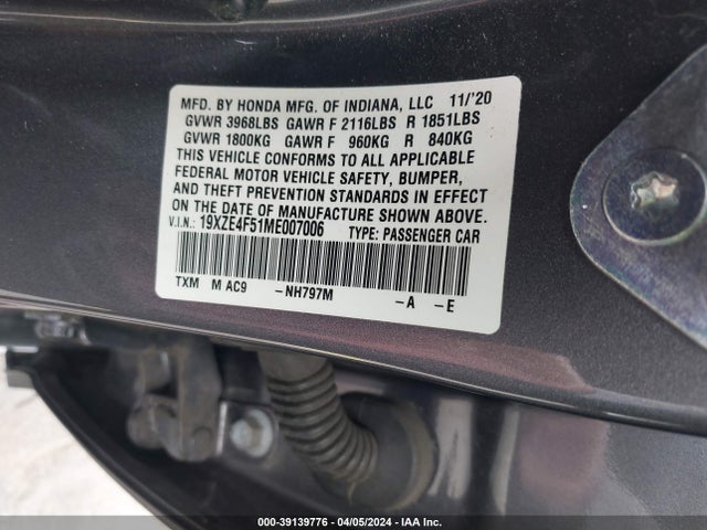 Honda INSIGHT EX 2021 19XZE4F51ME007006 Image 9