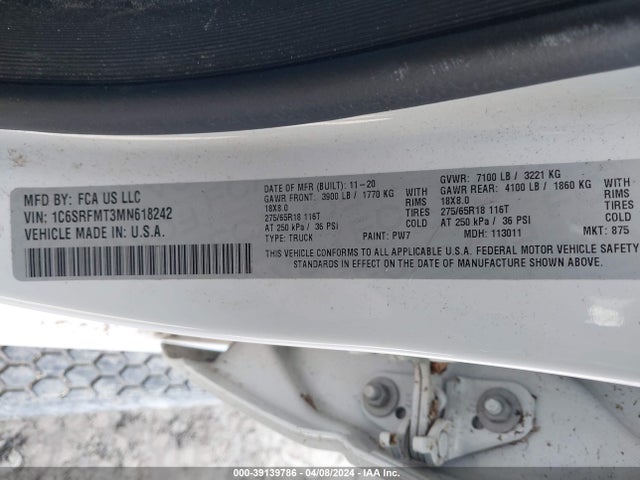RAM 1500 Big Horn  4x4 6'4 Box 2021 1C6SRFMT3MN618242 Image 9