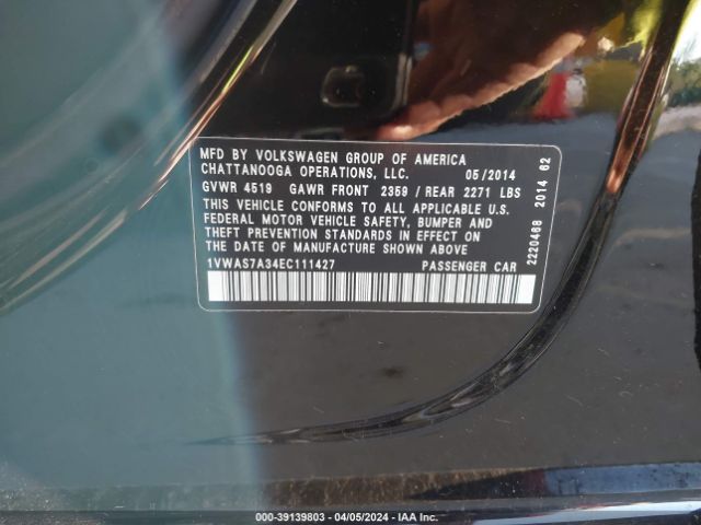 1VWAS7A34EC111427 Volkswagen Passat 1.8t Wolfsburg Edition