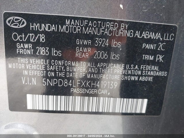 Hyundai Elantra Value Edition 2019 5NPD84LFXKH419139 Image 9
