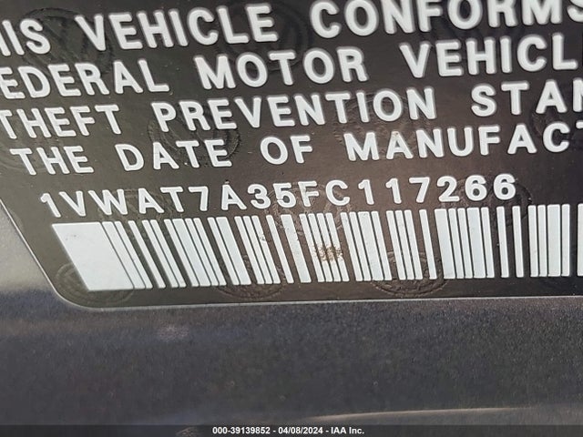 1VWAT7A35FC117266 Volkswagen Passat 1.8t Limited Edition