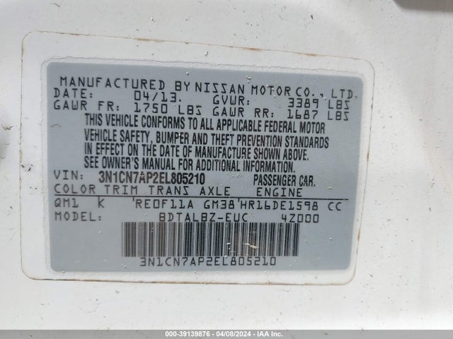 Nissan Versa 1.6 Sv 2014 3N1CN7AP2EL805210 Image 9