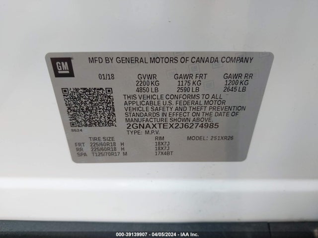Chevrolet EQUINOX LT 2018 2GNAXTEX2J6274985 Image 9