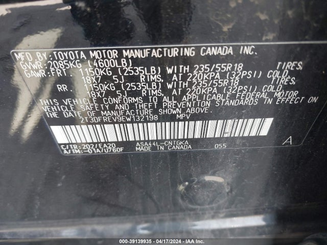 Toyota Rav4 Limited 2014 2T3DFREV9EW132198 Image 9
