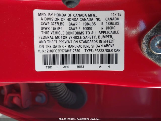 Honda Civic Lx 2016 2HGFC2F57GH517870 Image 9