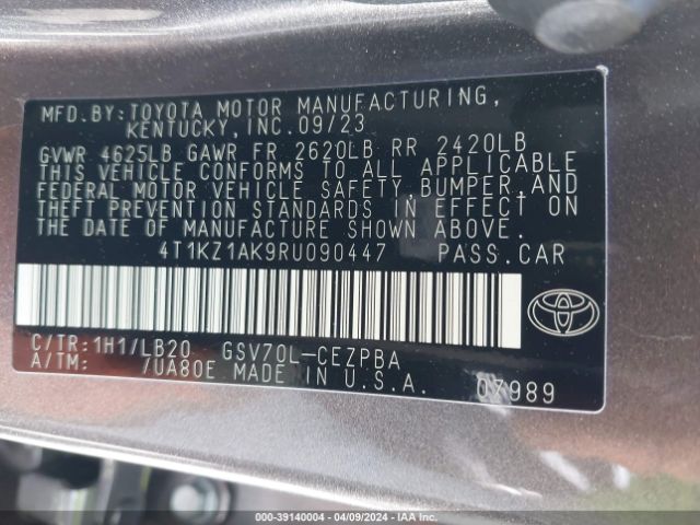 4T1KZ1AK9RU090447 Toyota Camry Xse V6