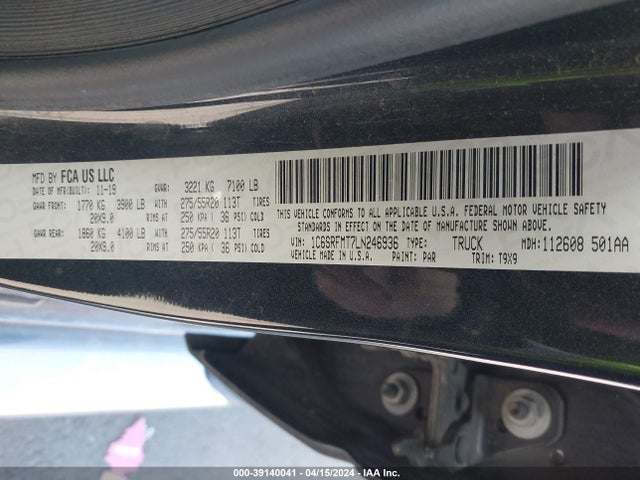 RAM 1500 Big Horn  4x4 6'4 Box 2020 1C6SRFMT7LN246936 Image 9