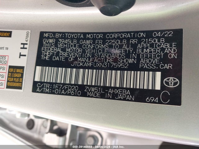 Toyota Prius Le 2022 JTDKAMFUXN3175952 Image 9