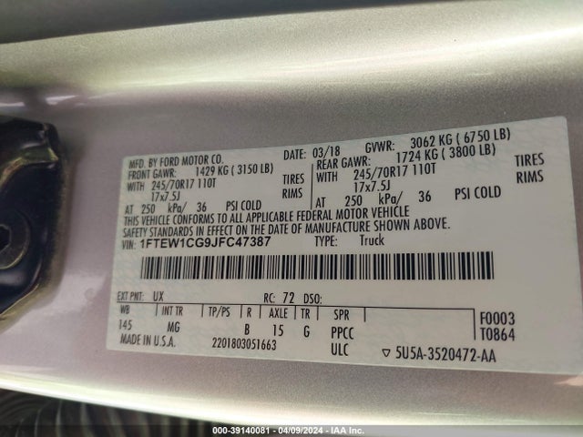 Ford F-150 Xlt 2018 1FTEW1CG9JFC47387 Image 9